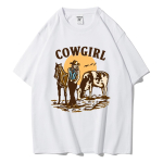 The Cowgirl ja tema lehm ja hobune Live In The West Naissoost topsid T&auml;nava vabaaja T-s&auml;rk Oversize t&auml;navar&otilde;ivad Puuvillane O-kaelusega T-s&auml;rk S hall