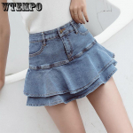 Denim seelik Retro teksap&uuml;ksid seelik T&auml;navar&otilde;ivad Naiste l&uuml;hikesed seelikud Pool seelik Ruffle S sinine