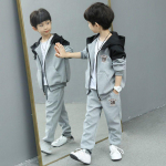 Poiste kevad- ja s&uuml;gisjakid, suurte laste kampsunid, kapuutsiga vabaaja spordist kaheosaline &uuml;likond 160 must