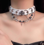 Goth punk chocker valge nahast krae Kael Accessory Kaelakee kaelakee naistele