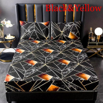 Elastne liibuv leht s&uuml;gavate taskutega, tr&uuml;kitud harjatud mikrokiust madratsikatete komplekt 180*200*30cm kollane/must