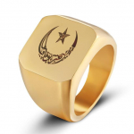Muslim roostevabast terasest s&otilde;rmus meestele Islam Moon Star kulla ja h&otilde;beda v&auml;rvi s&otilde;rmus 7 kuld
