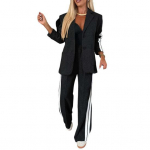 2 tk/komplekt Lady pidulik mantli p&uuml;kste komplekt, alla keeratav krae &Uuml;herealine pikkade varrukatega jope Lahtised triibulised laia s&auml;&auml;rega p&uuml;ksid vabaaja igap&auml;evane kandmine t&ouml;&ouml;le s&otilde;itmiseks XXXL must