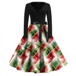 Naiste vabaaja mood V kaelusega pikkade varrukatega j&otilde;ulutr&uuml;kiga vintage pikk kleit XXL