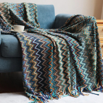 Boho Ruuduline Tekk Geomeetriline Kootud Tekid Etniline Stiil Diivani Kate R&auml;tikukate Riidest Kaunistus Visketekk Seinale Riputatav Siesta Tekk Seinavaip 110x150cm 1pcs sinine