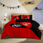 3 tk tekikott musta ja punase s&uuml;damemustriga voodipesukomplekt Pehme tekikott magamistoa k&uuml;lalistetuppa 1 * tekikott + 2 * padjap&uuml;&uuml;r 135X200cm 3PCS