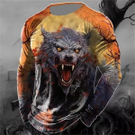 Men's Long-sleeved T-shirt 3d Printed High-definition Wolf Animal Print Men's Autumn Tops Casual Round Neck T-shirt S