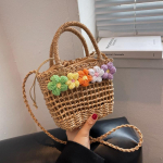 Kuum m&uuml;&uuml;k uus &otilde;lgedest kootud naistekott Suvelillede moodne kootud kott K&auml;ekott Pabern&ouml;&ouml;r &otilde;&otilde;nes vabaaja &otilde;lakott 20x8x15cm beež