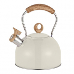 2,5-liitrine roostevabast terasest vilistav teekeetja induktsioonpliit, &uuml;hilduv valju vilehoiatusega, kuumakindel puidust k&auml;epidemega teekann valge