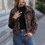 Naiste pluss suuruses s&uuml;gis- ja talvine lahtine lukuga pikkade varrukatega leopardimustriga pl&uuml;&uuml;sjakk M leopard