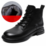 Johnature Retro Briti stiilis ehtsast nahast kingad &uuml;mmarguse ninaga paksu kontsaga veisenahast mitmek&uuml;lgsed naiste l&uuml;hikesed saapad 40-Plush