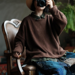 Johnature Naiste kootud vintage pullover kampsunid &uuml;hev&auml;rvilised O-kaelusega pikkade varrukatega s&uuml;gisene naiste kampsunid One Size hall