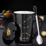 Loov keraamiline kruus &ndash; kaane ja lusikaga T&auml;htkujud, ideaalne kingitus paaridele Aquarius Spoon with Lid