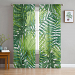 Palmilehtedest troopiline džunglitaim Rohelised &scaron;ifoonist l&auml;bipaistvad kardinad elutoa kaunistamiseks magamistoas akende t&uuml;llkardin W135 x H115cm x1&Rod Pocket