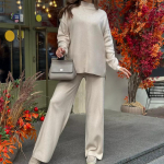 Naiste kampsunite komplekt, 2-osaline varustus, kootud pullover, džemprid, laia s&auml;&auml;rega p&uuml;ksid, spordidressid, sobivad komplektid, s&uuml;gistalvised komplektid, naiste dressid S aprikoosi