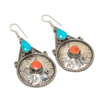 Natural Tibetan Turquoise, Coral Gemstone Handmade Jewelry Earring 2.88 s3h12
