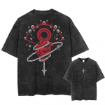 Meeste Vintage Washed Black Anime Print T-s&auml;rk T&auml;navar&otilde;ivaste T-s&auml;rk Harajuku Puuvillane l&uuml;hikeste varrukatega vabaaja T-s&auml;rk Suvised topid Tees S