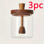 1/2/3tk Klaasist Mesi Purk Mesi Pott &Otilde;hukindel T&auml;iustatud Klaasist Suletud N&otilde;u Segamispulk Puidust Kaas L&auml;bipaistev Mesi Pudel