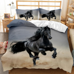 Hobuse voodipesukomplekt Queen-size, poni dekoratiivne 3-osaline voodipesukomplekt 2 padjaga, Horse Freedom Runs Gallop Farm Print Tekikott EU single(135x200cm)