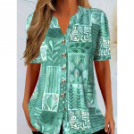 JKASHDK Naistemood vabaaja suve kevadprintidega l&uuml;hikeste varrukatega V-kaelusega pluusid ja s&auml;rgid S khaki