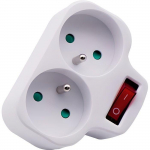 Prise - VELAMP - Biplite fran&ccedil;aise 2P+T 16A - Interrupteur lumineux - Blanc - Int&eacute;rieur