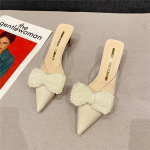 Suvised terava ninaga naiste sussid Moodsad elegantsed liblikas&otilde;lmega seljatoega muulad Slaidid Kingad Naiste V&auml;lisjalatsid K&otilde;rge kontsaga sandaalid 35 beež