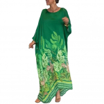 Pikk kleit Elegantne lillemustriga maksikleit nahkhiirevarrukatega Ebaregulaarne &auml;&auml;ris naistele pidudeks kuup&auml;evadeks, erilistel puhkudel avar M roheline