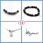 Pierres et Min&eacute;raux. Parure bijoux Bracelet Collier Perles H&eacute;matite + Lave + Onyx noir mat Taille personnalisable.
