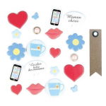 20 attaches parisiennes F&ecirc;te des m&egrave;res + 20 &eacute;tiquettes kraft Fanion