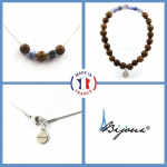 Pierres et Min&eacute;raux. Parure bijoux Bracelet Collier Perles bois 8 mm + Jaspe bleu d'Afrique Taille personnalisable.