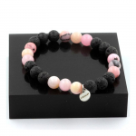 Pierres et Min&eacute;raux. Bracelet Perles Opale Rose + Lave 8 mm. Fabriqu&eacute; en France.