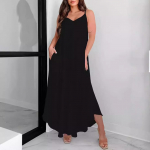 Naiste &uuml;hev&auml;rviline vaba traksidega vaba V-kaelusega pikk kleit L must