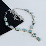 H&auml;mmastav Larimari v&auml;&auml;riskivi k&auml;sitsi valmistatud 925 sterlingh&otilde;bedast kaelakee, Larimari h&otilde;bedast kaelakee naisele, Unisex kaelakee, J&otilde;ulup&auml;eva kingitus 20" sinine