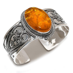 Baltic Amber Gemstone Handmade 925 Sterling Silver Cuff Bangle Adjustable s7k81