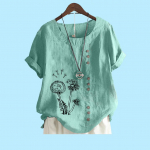 Naiste mood l&uuml;hikeste varrukatega Laidese puuvillane linane pluus Suvine ja s&uuml;gise mood Lilletr&uuml;kiga lahtine T-s&auml;rk S pruun