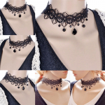 Gooti must pits Retro Choker krae Lilleripats Kaelakee ehted must
