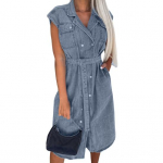 Naiste teksas&auml;rk-kleit varrukateta n&ouml;&ouml;bitav rev&auml;&auml;riga vabaaja teksakleit XL helesinine v&auml;rv