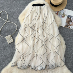 Suvine Naiste Prantsuse Elegantne Lainemustriga Volangidega Pikk Midi V&otilde;rkseelik One Size aprikoosi