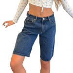 Naiste p&otilde;lvepikkused taskutega teksap&uuml;ksid keskmise k&otilde;rgusega baggy teksa Bermuda p&uuml;ksid sirge l&otilde;ikega S sinine