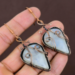 Rainbow Moonstone Handmade Copper Wire Wrap Jewelry Earring 2.95 m1n75