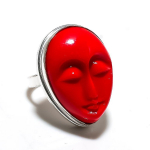 Italian Red Coral Handmade 925 Sterling Silver Jewelry Ring Size 6.5 b4s24