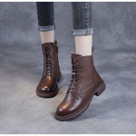 Naiste saapad Retro Briti stiilis nahkkingad naistele 2025 Uued talvised soojad l&uuml;hikesed saapad kandilise kontsaga platvormkingad 35