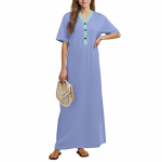 Naiste &ouml;&ouml;s&auml;rk koduriietus l&uuml;hikeste varrukatega taskutega pikk kleit L sinine
