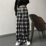 Harajuku &uuml;lisuured ruudulised p&uuml;ksid naiste moodsad ruudulised p&uuml;ksid naistele langevad laia s&auml;&auml;rega dressip&uuml;ksid S