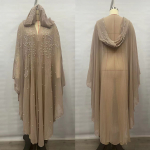 Pikk kapuutsiga keepkleit kuumliimitud strasskivide ja helmestega, moslemi abaya, elegantne, stiilne naister&otilde;ivas One Size