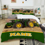 Uus! Personaliseeritud kohandatud nimi Retro traktori mustriga tr&uuml;kitud voodi 3-osaline komplekt Lapsed T&auml;iskasvanud Pehme voodipesu J&otilde;ulu Halloweeni kingitus AU Single 140X210cm