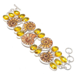 Natural Ammonite Fossil, Citrine Gemstone 925 Sterling Silver Bracelet 7-8 c5b38