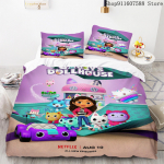Gabby nukumaja voodipesukomplekt Kawaii voodipesukomplekt &Uuml;heinimese Kaheinimese suurus Kodu dekoratsioon T&uuml;drukutele Lastele Joonisfilm Armas Kass Tekikotikomplekt US Twin173x218cm
