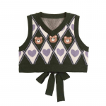 Vintage Argyle sviitervestid Preppy Y2k k&auml;rbitud paakitops Kawaii Bear Print Pullover Varrukateta kudum koos vibuga, armas L