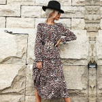 Naiste vintage leopardimustriga pikkade varrukatega vabaajakleidid O-kaelusega S kohv